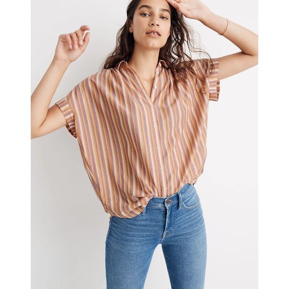 Madewell Central Drapey Shirt in Rainbow Stripe Size Small Oversized - Picture 1 of 12